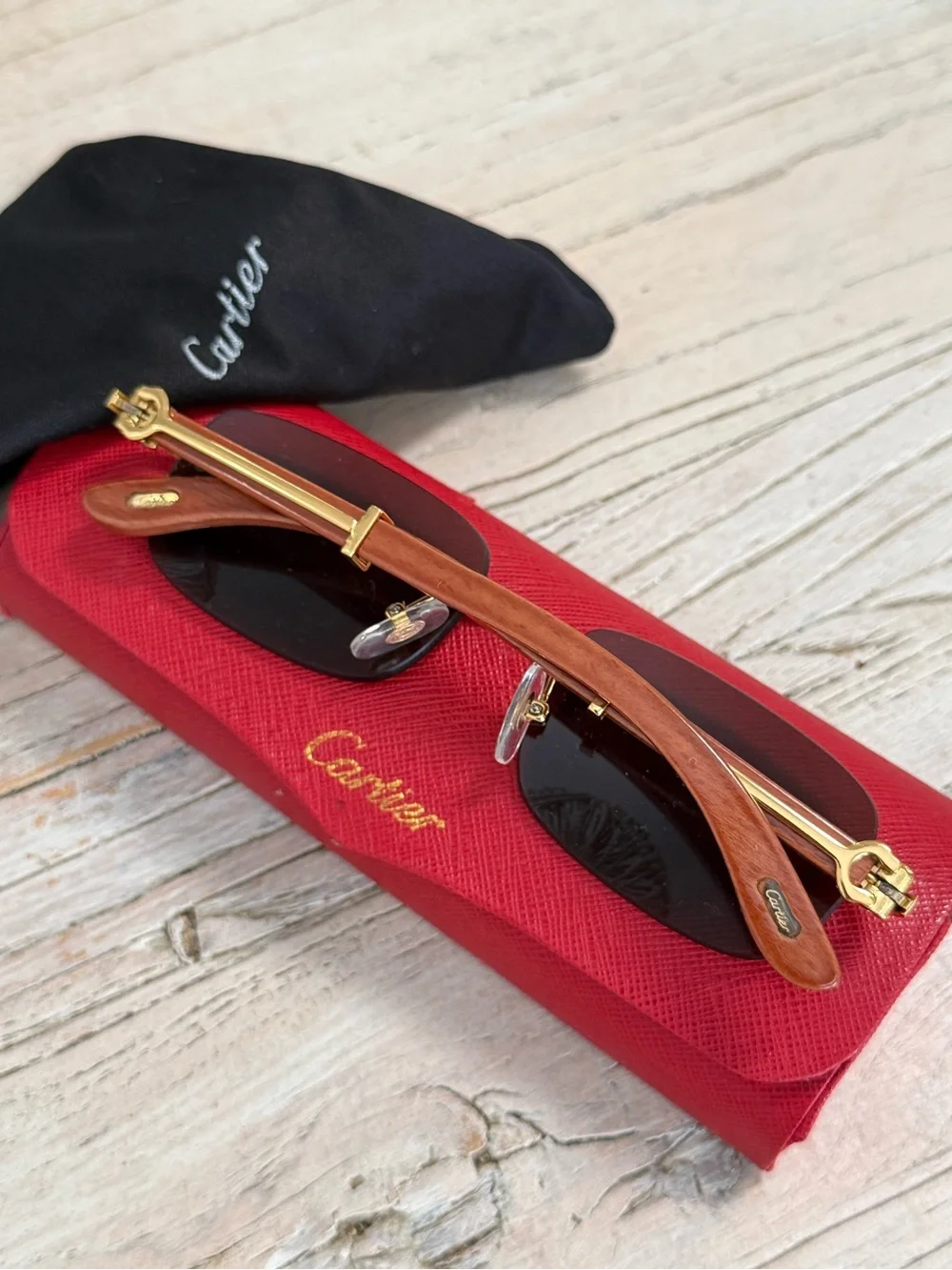 Cartier Gold and wood sunglasses Authentic